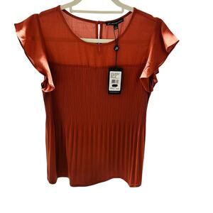 Adrianna Papell Chiffon Yoke Pleated Knit Top= Women's Small